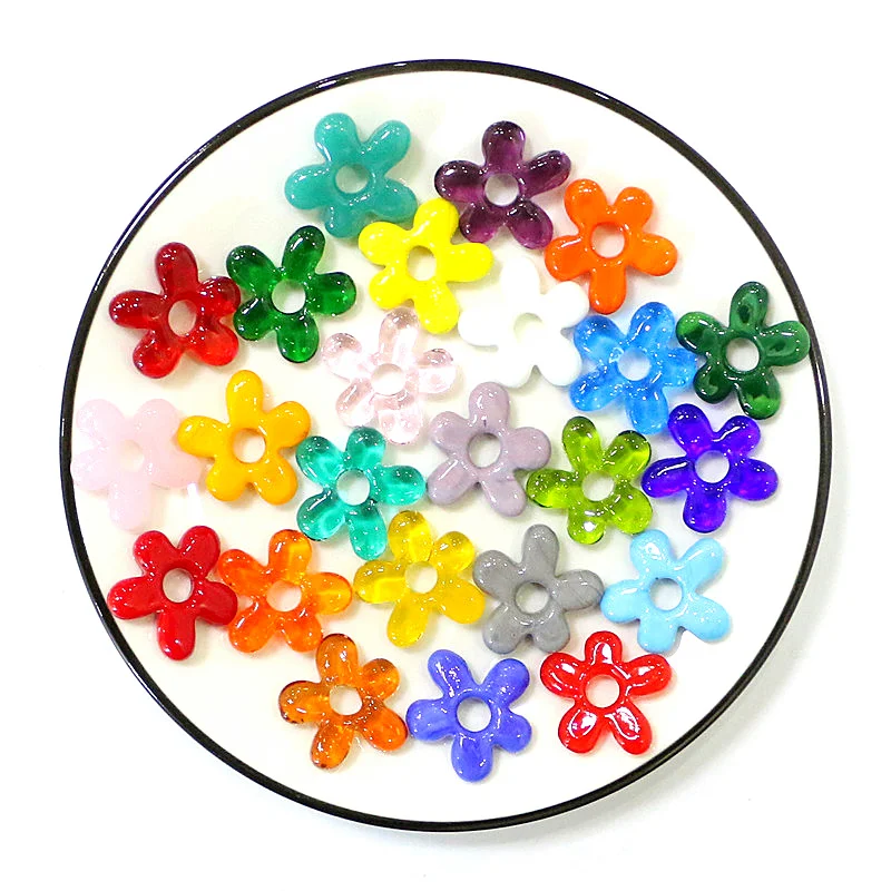 6PCS Colorful Mini Lovely Flower Glass Ornaments Easter Wedding Decor Supplies Girl Women's Jewelry Necklace Making Accessories