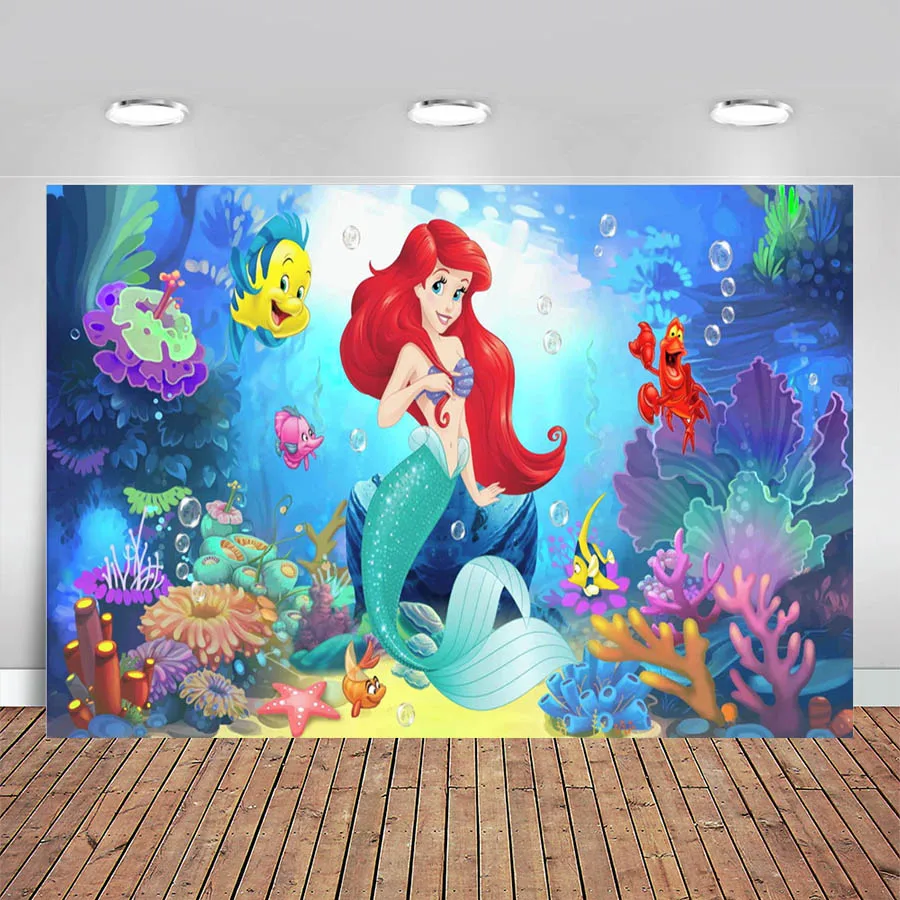 

Ariel Little Mermaid Princess Backdrop Under The Sea Mermaid Background Photography Girls Birthday Party Decoration