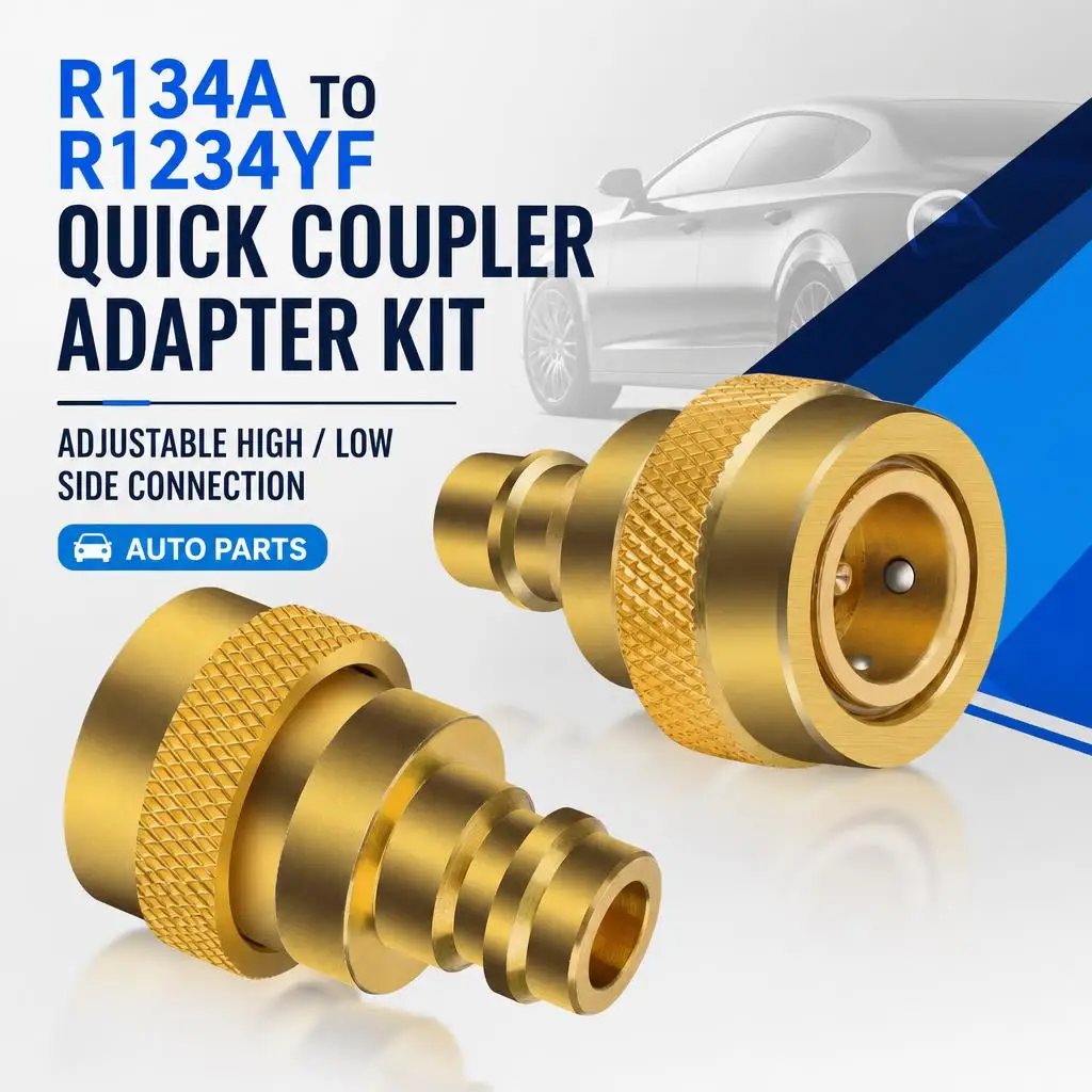 2PCS Brass Conversion Kit,R134A to R1234YF Quick Coupler Adapter Kit, Adjustable High/Low Side Connection, Automotive Accessories.