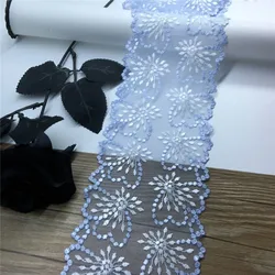 3 Yards Two Tone Embroidery Elastic Tulle Lace Trim Light Blue Lace Trimming Vintage Net Lace for Needle Work Crafts