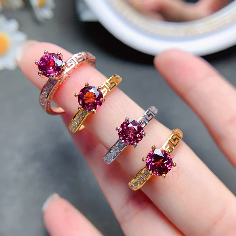 New Inlaid natural magnesium Aluminum garnet luxury personality ring exquisite attendance banquet party jewelry