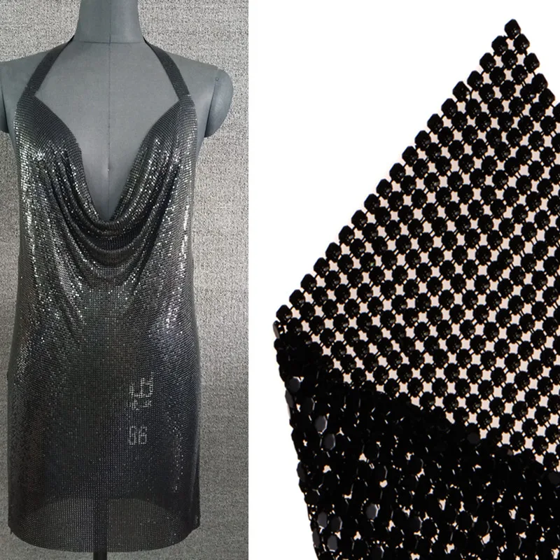 3mm Shiny Black Sequin Mesh | Sparkling Chainmail Fabric for Statement Party Dresses & Evening Gowns