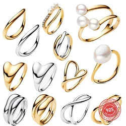 2024 Treated Freshwater Cultured Pearl Organically Shaped Double Band Entwined Ring for Women Charms 925 Gift Free Delivery