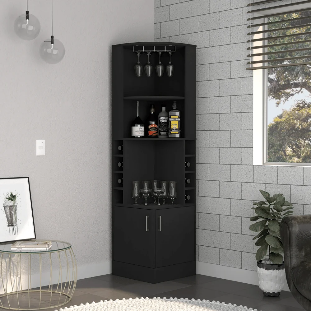 Cairo Double Door Bar Cabinet With Eight Built-In Wine Racks Glass Rack Corner Display