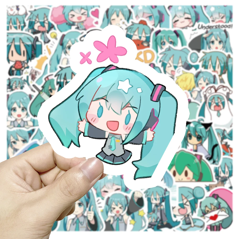 10/65Pcs Kawaii Hatsune Miku Anime Stickers Graffiti Laptop Luggage Skateboard Bicycle Car Suitcase Funny Cartoon Stickers Toys