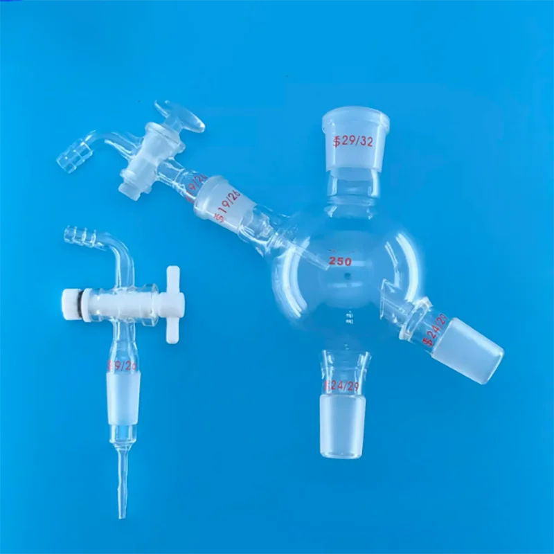 Glass four-way bottle feeding and discharging piston valve rotary steamer feeding tube 19# rotary evaporator