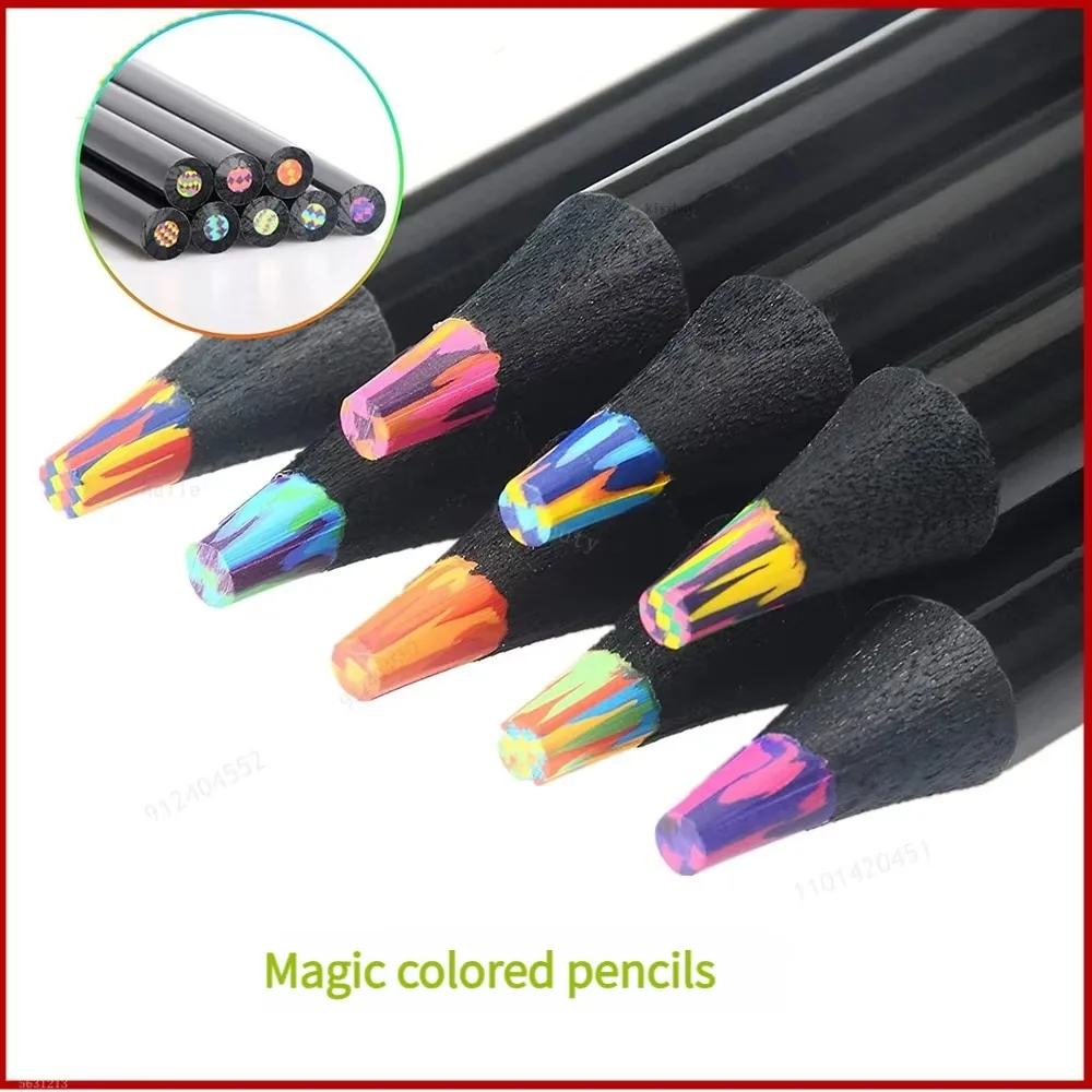 8Pcs Rainbow Drawing Pencil Colored Black Wood Pencils Gift for Sketching Doodling Coloring Painting Colored Crayones