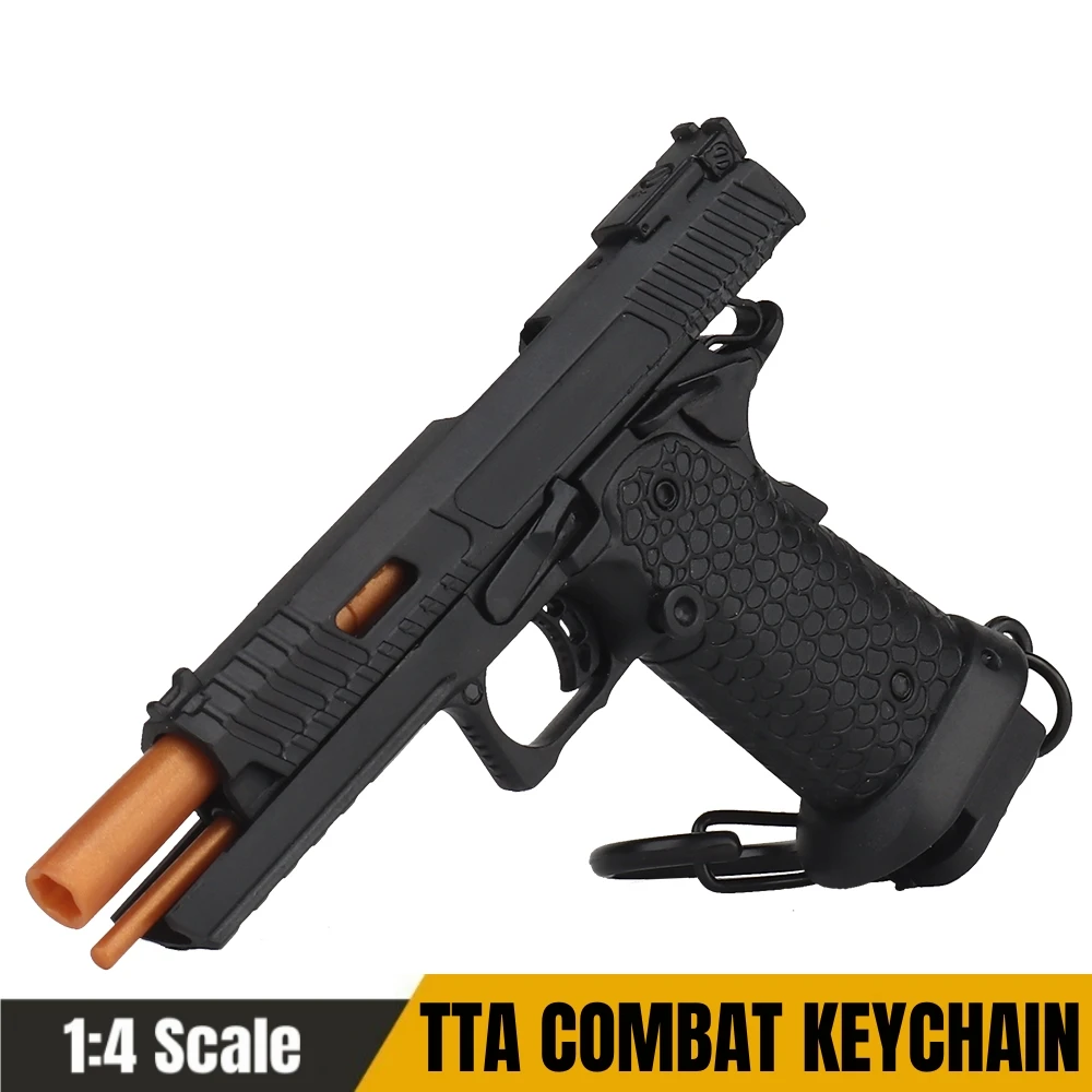 TTA COMBAT Black Mini Gun Keychain 1:4 Miniature Gun Shape Pistol Keyring Pendant Ornament Gift for Army Fan Model Collection