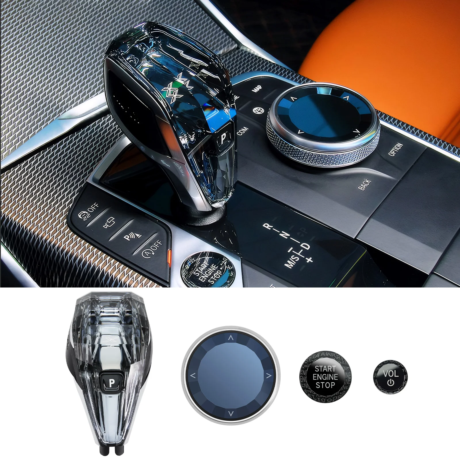 اكسسوارات السيارات الداخلية لسيارات BMW 3 Series G20/G21/G28 4 Series G22/G23/G26 4 قطعة مجموعة مقبض ناقل الحركة الكريستالي رافعة