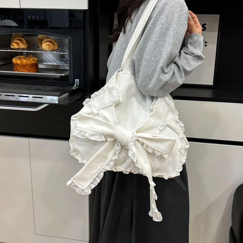 

HAEX Ladies Underarm Shoulder Bags 2025 Trend Designer Lace Bow Tote Bag Casual Daily Elegant Large Capacity Commute Bolso Mujer