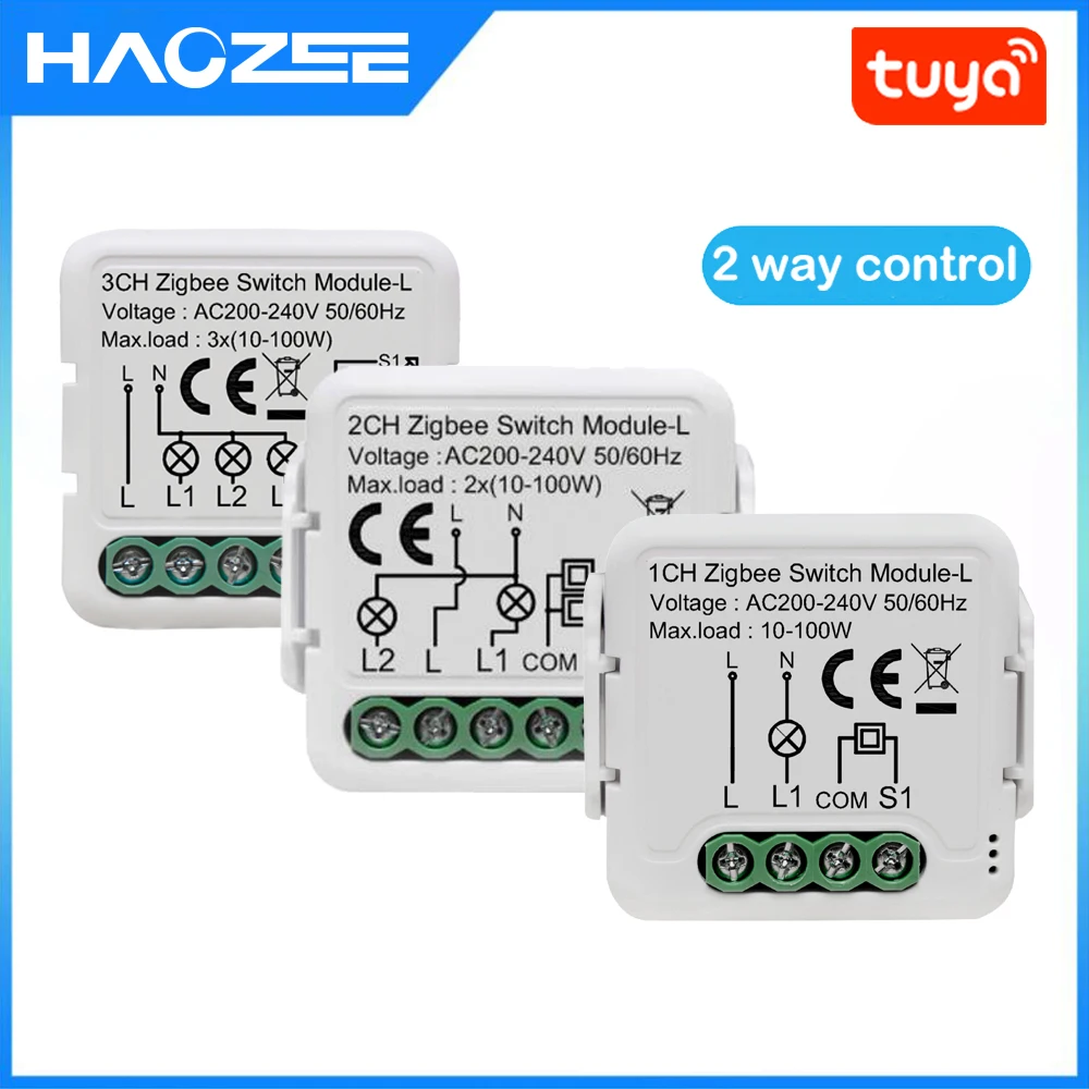 Tuya Smart ZigBee Switch Module 10A No Neutral Wire Required Smart Home DIY Light Breaker Work with Alexa Google Home