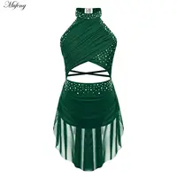 Vestido de baile lírico para niñas, vestido de leotardo de Ballet con diamantes de imitación brillantes, Ropa de baile moderna de malla transparente, disfraz de actuación para fiesta de graduación