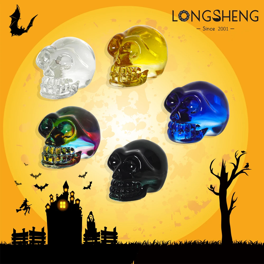 

Crystal Skull Statues 5 Units Gemstone Carving Skull Statue Hand Carved Human Skeleton Figurines Head Bone Glass Skull Sculpture