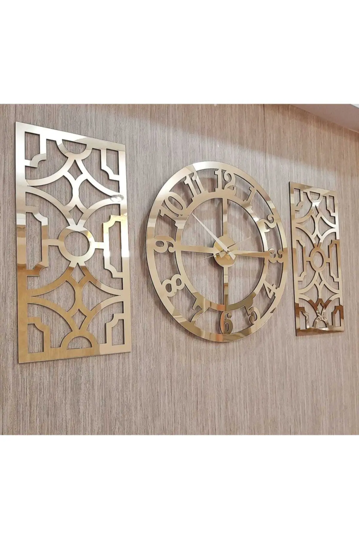 3. Wall Clock And Decor over Mdf Mirrored Plexy Clock 40x40 Cm Side Decor 19x42cm Gold