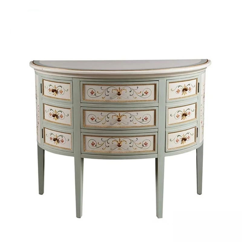 European hand-painted semi-circular entrance cabinet French villa model room light blue entrance cabinet locker furniture