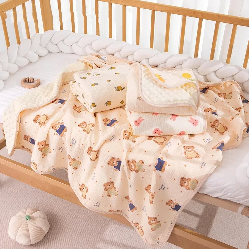 Newborn Summer Quilt Crepe Cartoon Print Small Quilt Baby Soft and Absorbent Blanket Cute Baby Comfortable Bedding Article