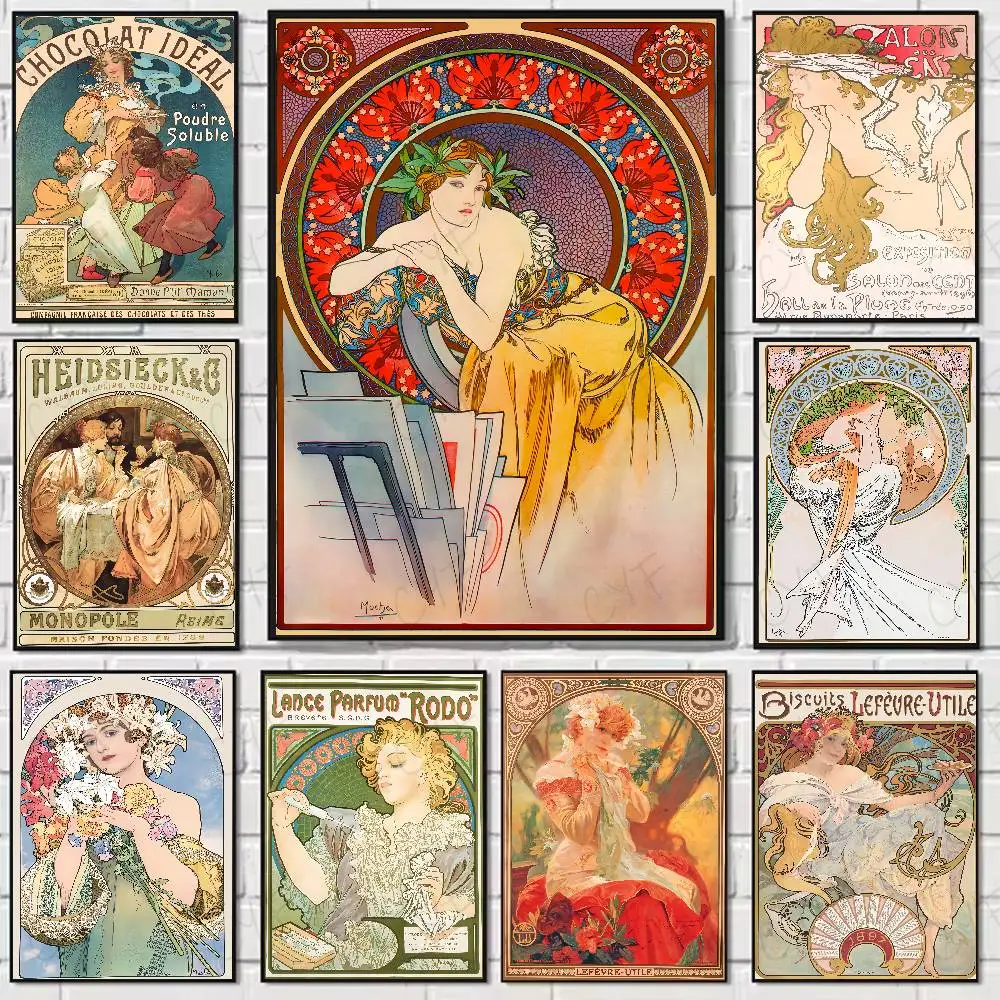 

Retro A-ALFONS MUCHA Artist Poster Home Living Bed Room Bar Hallway Sticky Wall Art Printing Waterproof Aesthetic Decor