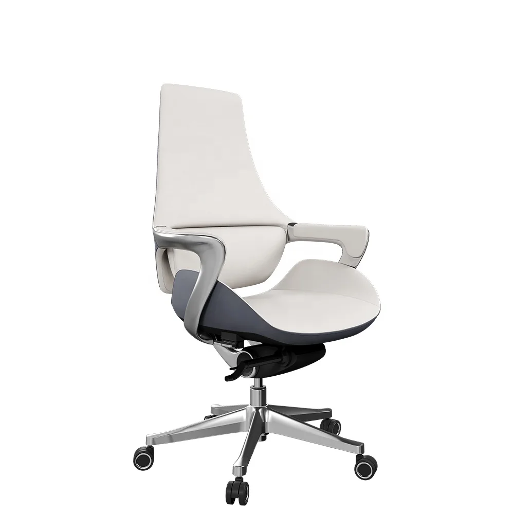 High Quality White Pu Leather Conference Ergonomic Chair Middle Back Molded Foam Leather Office Chair for Office Meeting Room