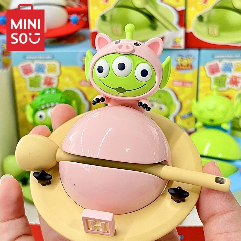 MINISO Blind Box Disney Easy Knocking Series Supporto per cellulare alieno Pesce in legno Kawaii Giocattolo per bambini Animazione Regalo di