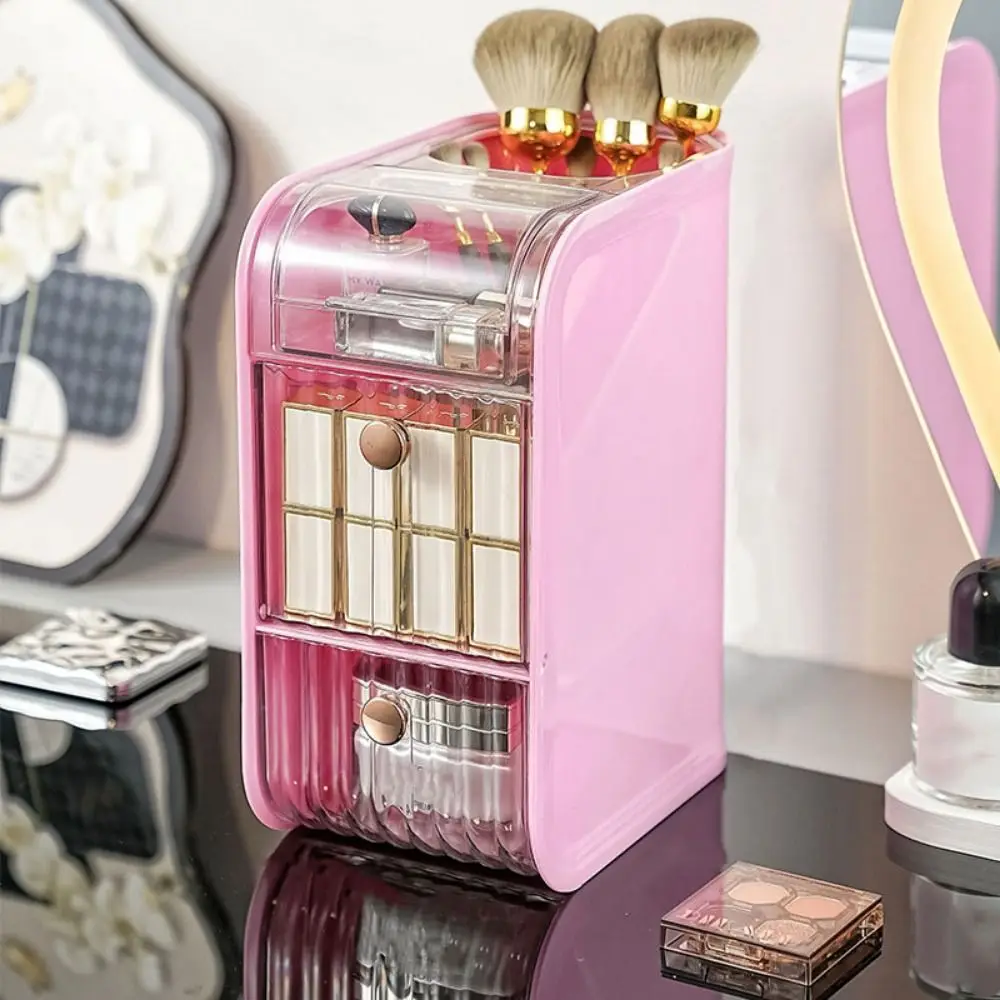 

Plastic Cosmetic Storage Box Space Saving Dustproof Lipstick Storage Case with Handle Makeup Storage Container Desktop