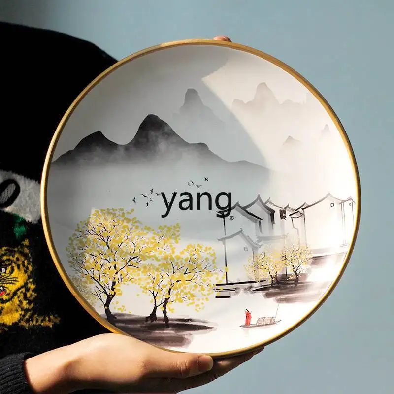 Yjq Zen Decoration Plate Ornaments Ceramic Wall Decorations Ceramic Dish Disc Landscape Crafts