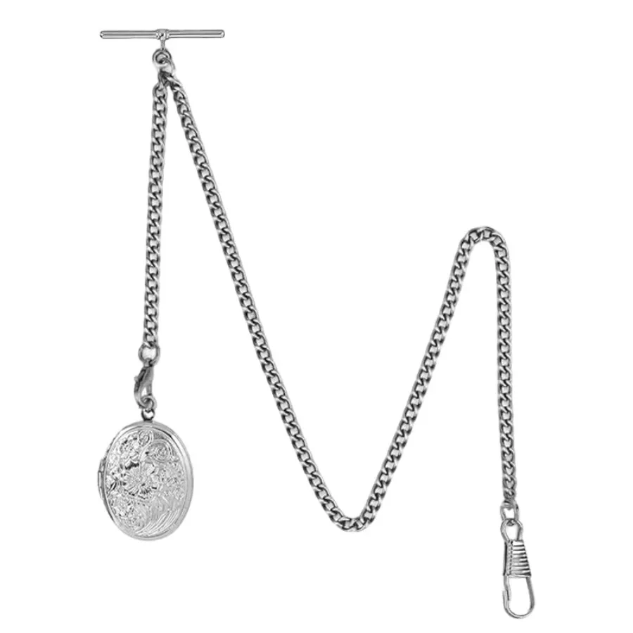 Men's 14.56" Vintage Silver Tone Albert Chain Pocket Watch Chain with 2 Hooks for Suit Waistcoat