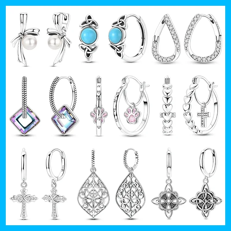 Boucles d'oreilles Huggie originales en argent plaqué blanc avec perle CZ en forme de larme et empreinte de patte, bijoux délicats pour femme, cadeau d'anniversaire