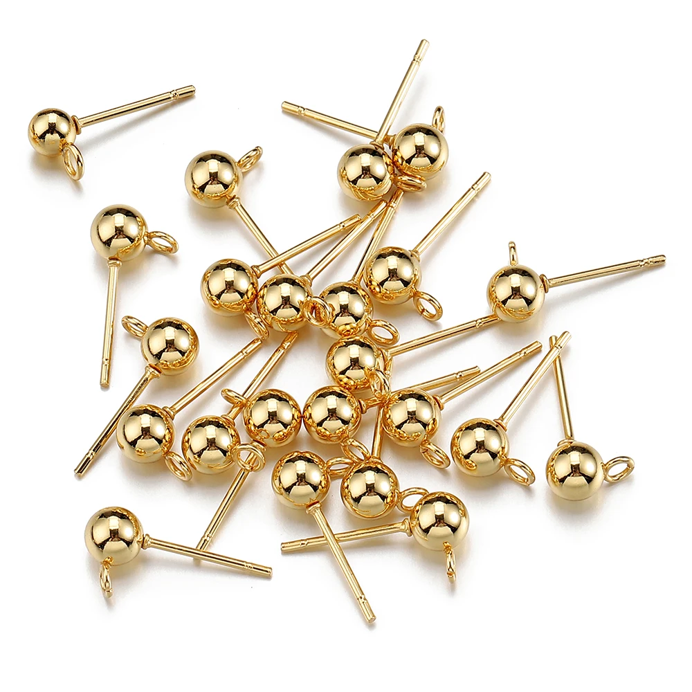 

20pcs 3/4/5/6mm Stainless Steel Round Ball Ear Post Studs Ear Backs with Open Stud Earrings Base DIY Jewelry Making Accessories
