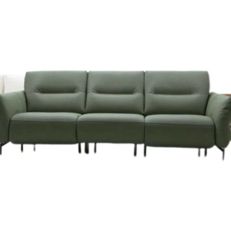Simple first-layer cowhide sofa living room straight-row sofa combination small apartment three-person electric sofa