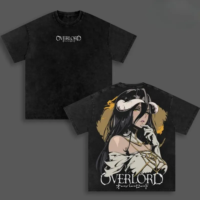 Albedo Overlord Clothing Men Women Short Sleeve Manga T-shirts Vintage Washed T Shirt Casual Cotton Tee Harajuku Male Tshirt