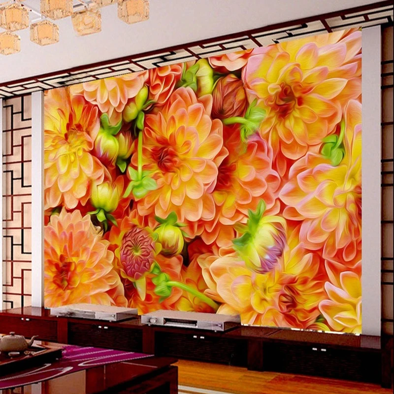 MU8171 Mural Wall Paper Retro Oil Painting 3D Stereoscopic Embossed Flowers Living Room Bedroom TV Background Decor Papier Peint