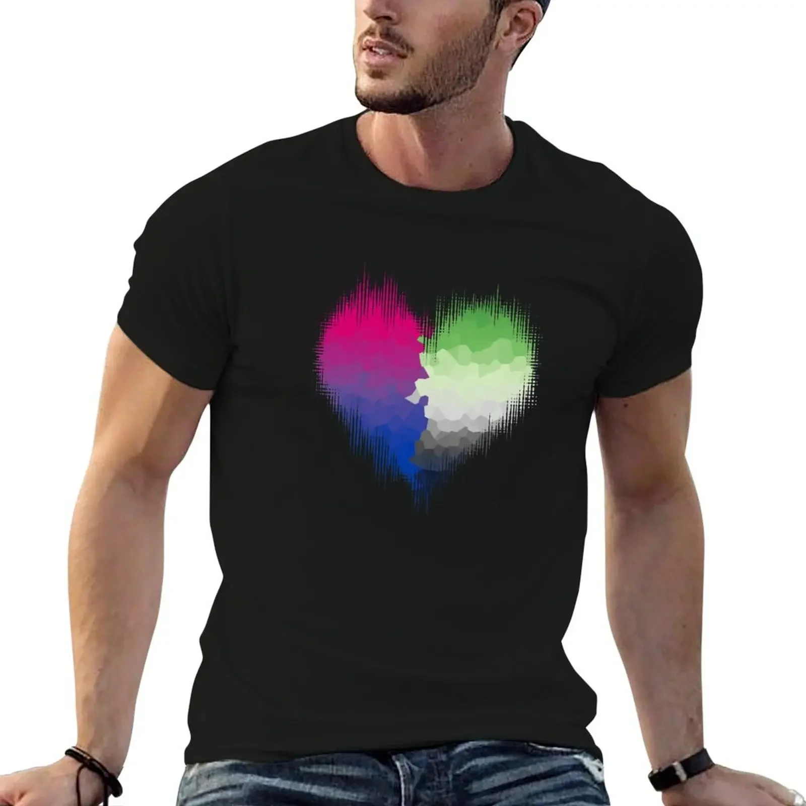 Aromantic Bisexual Glitch Heart T-Shirt anime heavyweights plus size tops mens tall t shirts