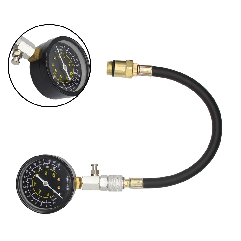 Engine Cylinder Compression Tester with 0-300 PSI Range Gauge and 11 Inch Hose for Accessing Hard-to-Reach Spark