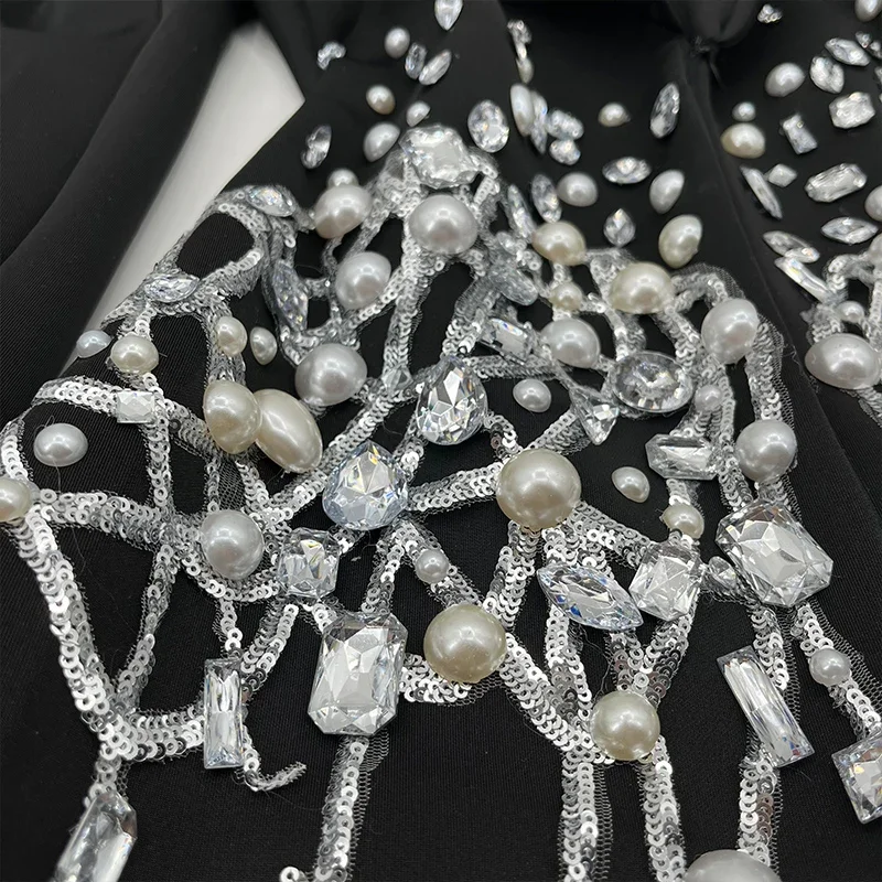 Women's Pearls  Elegant Suits Jackets Rhinestone black short dress mini club bar party birthday performance drag queen costume