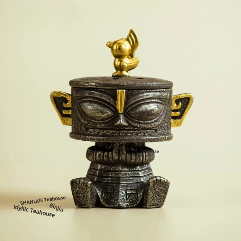 Sanxingdui Mask Figurine Incense Holder Mist Smoking Steamers Incense Burners Consecrate Censer Chinese Tea Set Craft collection