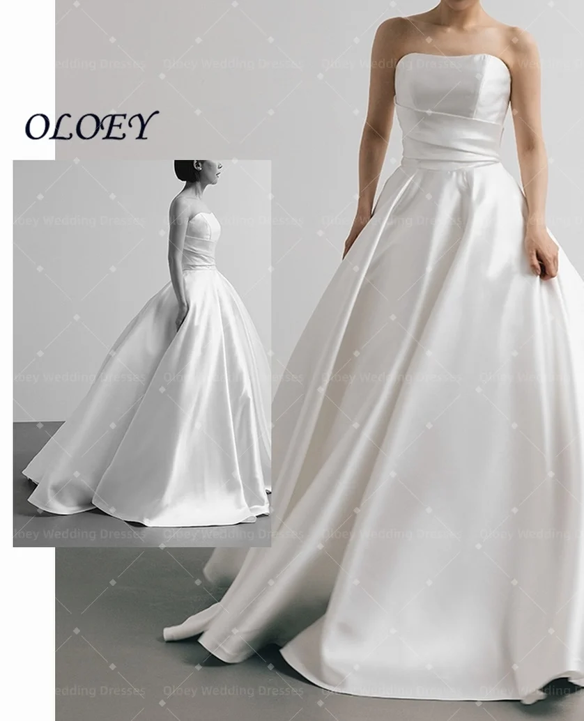OLOEY 2026 Elegant Draped Satin Wedding Dresses Sleeveless Bride Dress Customized Floor Length Robe de marriage 웨딩드레스