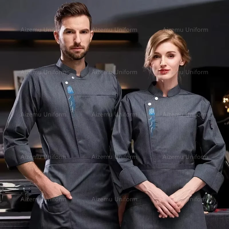 Uniforme de Chef de manga corta para hombre, camisa de Chef transpirable blanca, chaqueta de Chef negra para restaurante, delantal, ropa de trabajo con logo para mujer