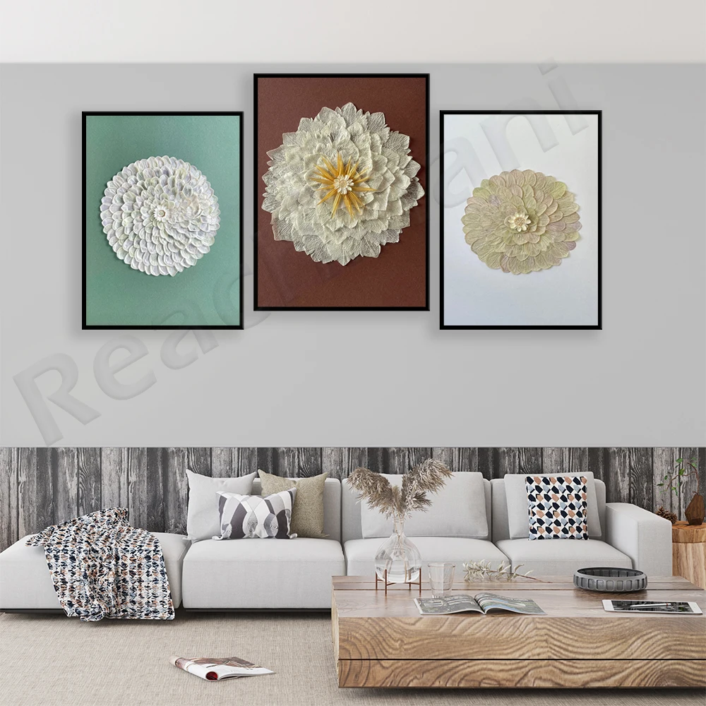 Flower painting, botanical green hydrangea petals, unique creation decorative canvas print poster