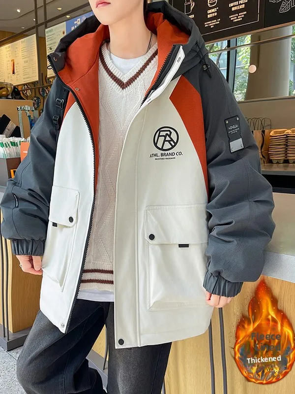 

Teenage Winter Jaet Boys Thiened Fce Cotton Jaet Cool Sle School orm Casual Wear Polyester Fiber Hooded Coat