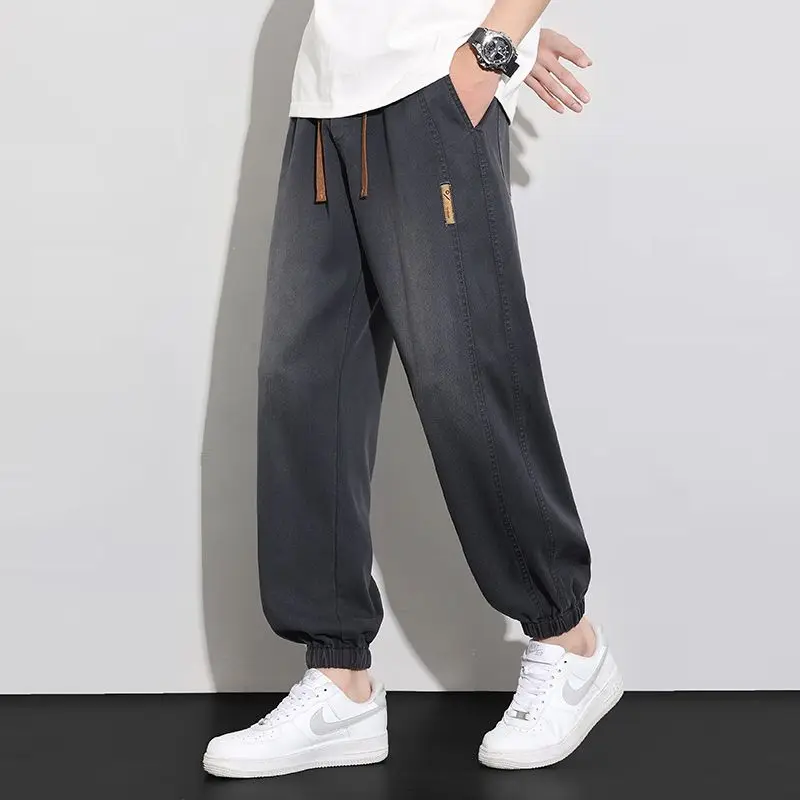 Men's Summer Thin Comfortable Loose Sports Casual Pants Cuffed Nine Points Fashionable All-Match Handsome Teenager Leisure Tr...