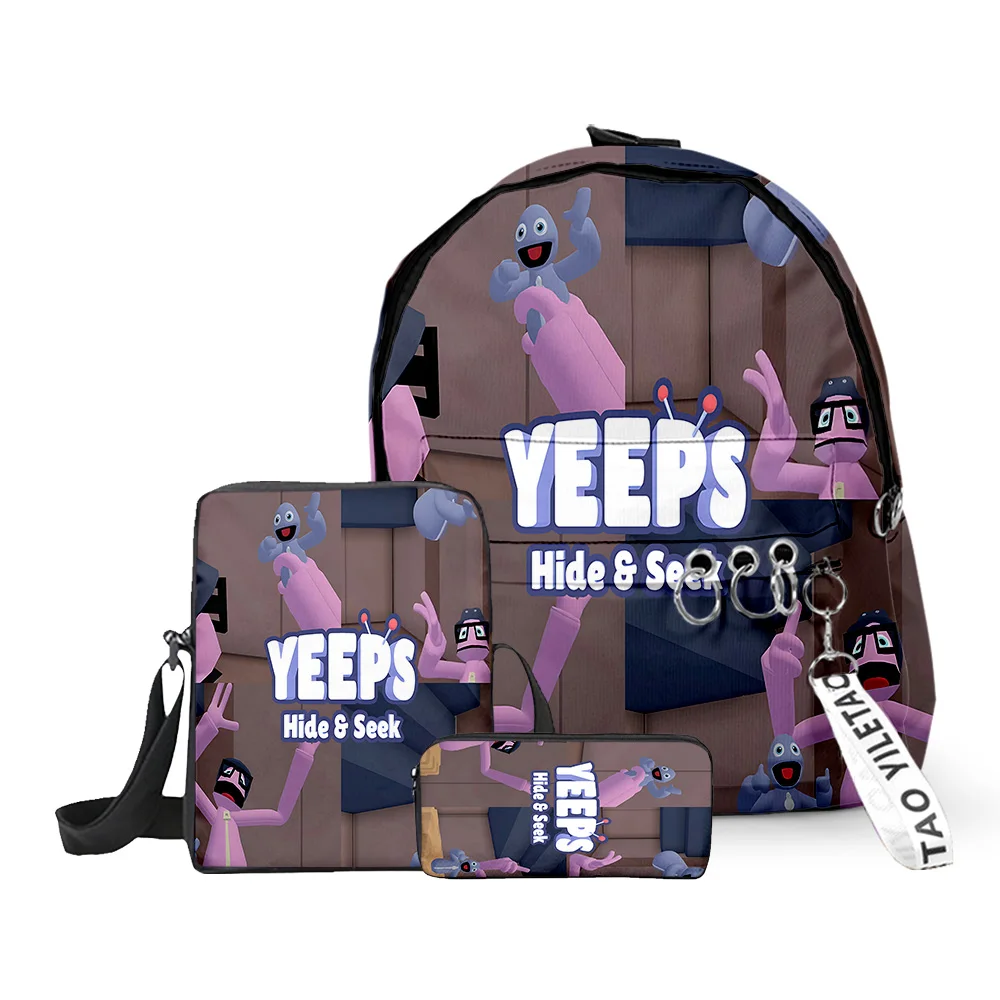 

Cartoon Yeeps Hide and Seek 3D Print 3pcs/Set pupil School Bags Oxford Key Chain Backpack Inclined shoulder bag Pencil Case