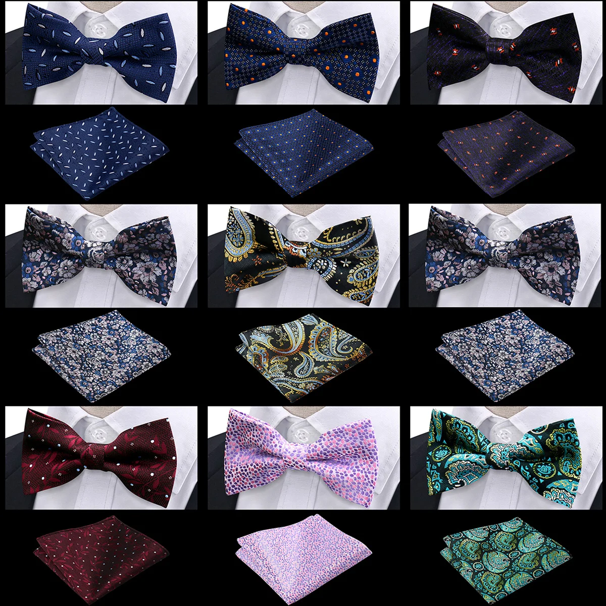 

Elegant Men Bow Tie Set Luxury Paisley Stripe Print Bow Tie with Pocket Square 2 Pcs Banquet Business Formal Party Accessories