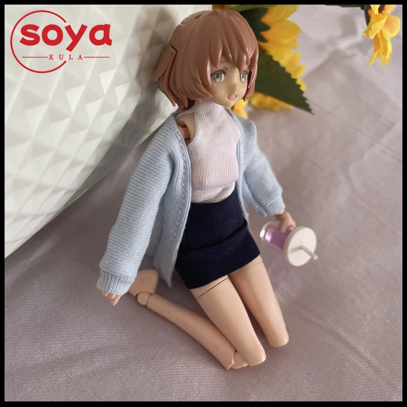 

1/12 Scale Girl High Neck Top Hip Hugging Tight Skirt Blue Jacket Clothes Model Fit 6'' Female Soldier Action Figure Body