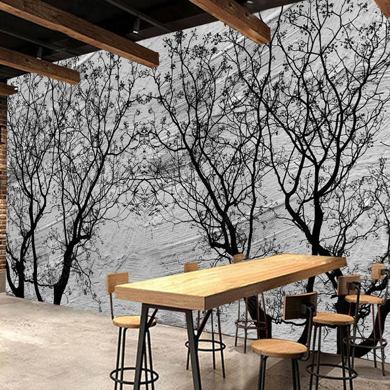 Custom Wallpaper European Abstract Cement Wall Tree Shadow Industrial wind Mural Living Room Bedroom TV Background Home Decor