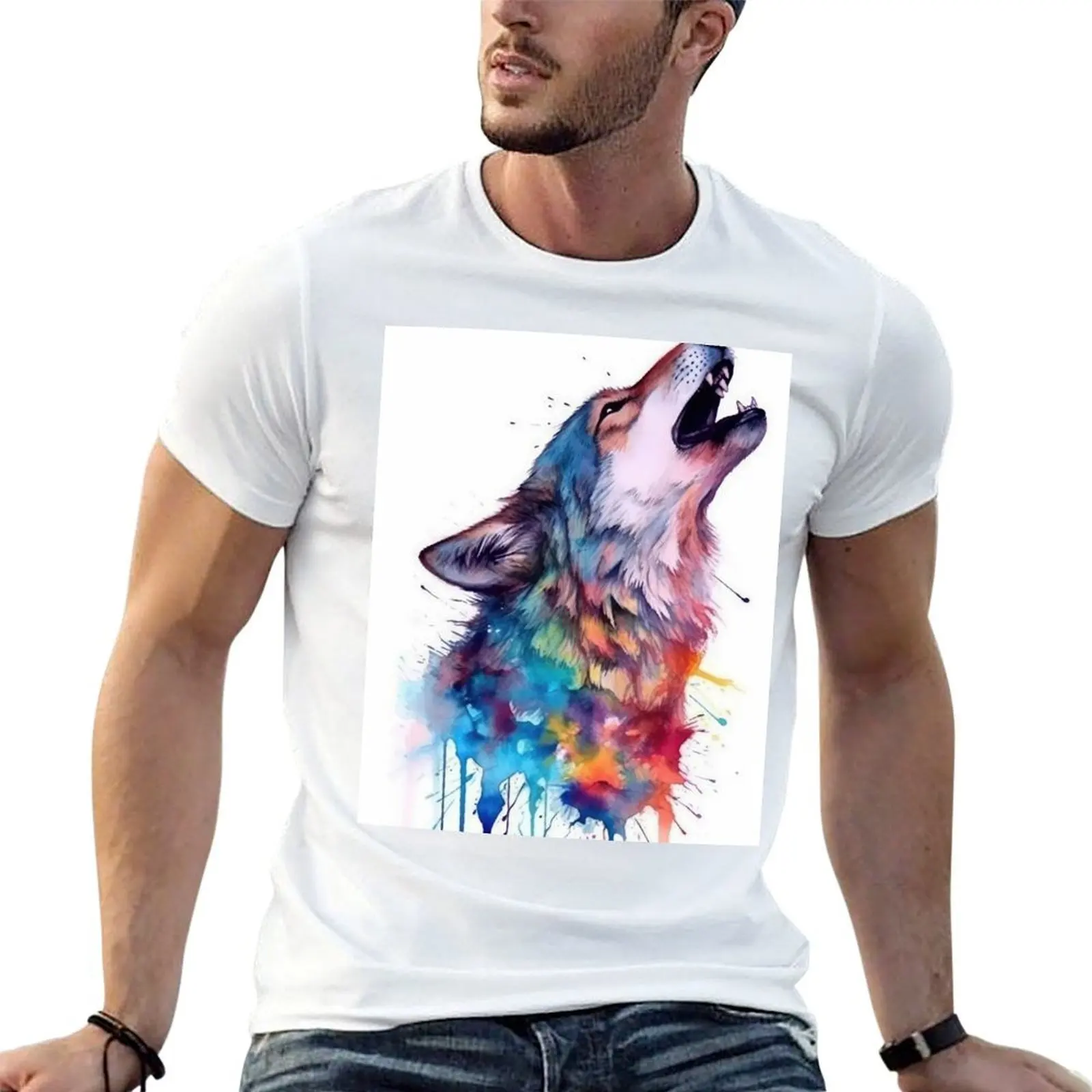 

Howling wolf T-Shirt t shirts with prints t shirt man plain cotton tshirt 100% T-shirt