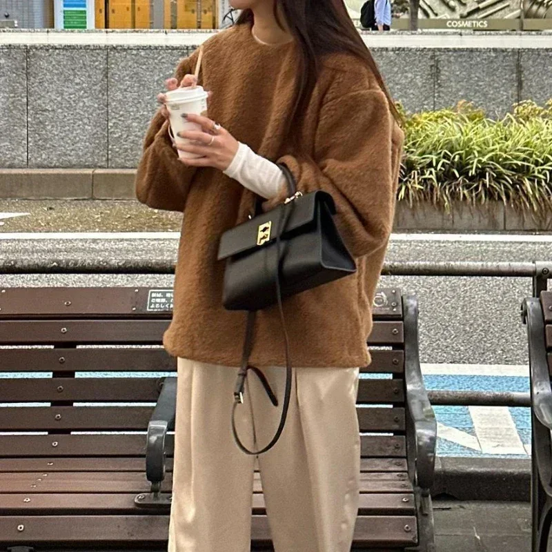 Japan Style Lamb Wool Ropa Mujer Loose O-neck  Woman Jackets Long Sleeve Chaqueta Mujeres Warm Coats Spring Winter Clothes