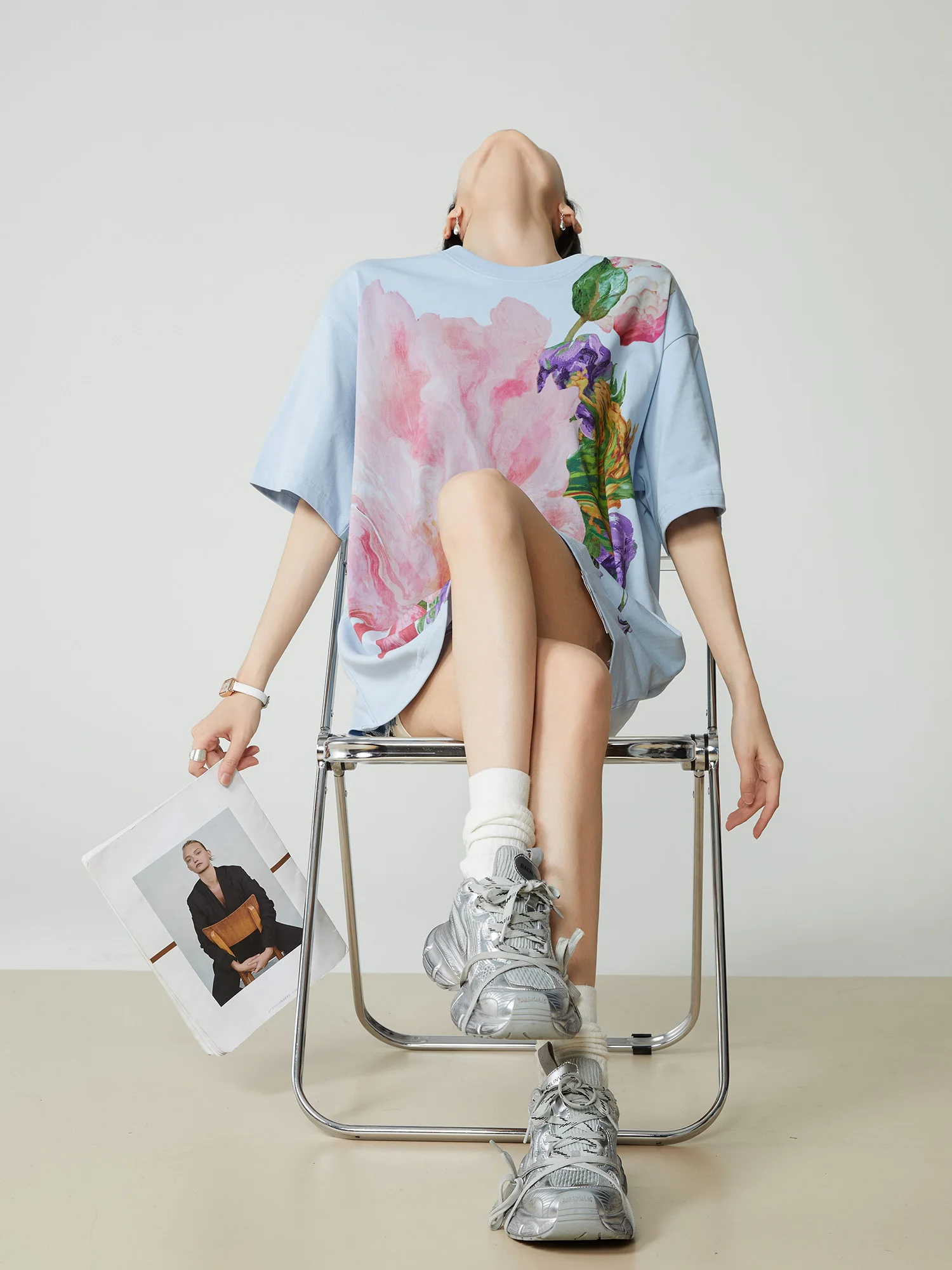 

Artistic Oil Painting Print ort Sve T-irt Women's Loose Summer New Design Cleanfit Top Faionable Casual round Ne
