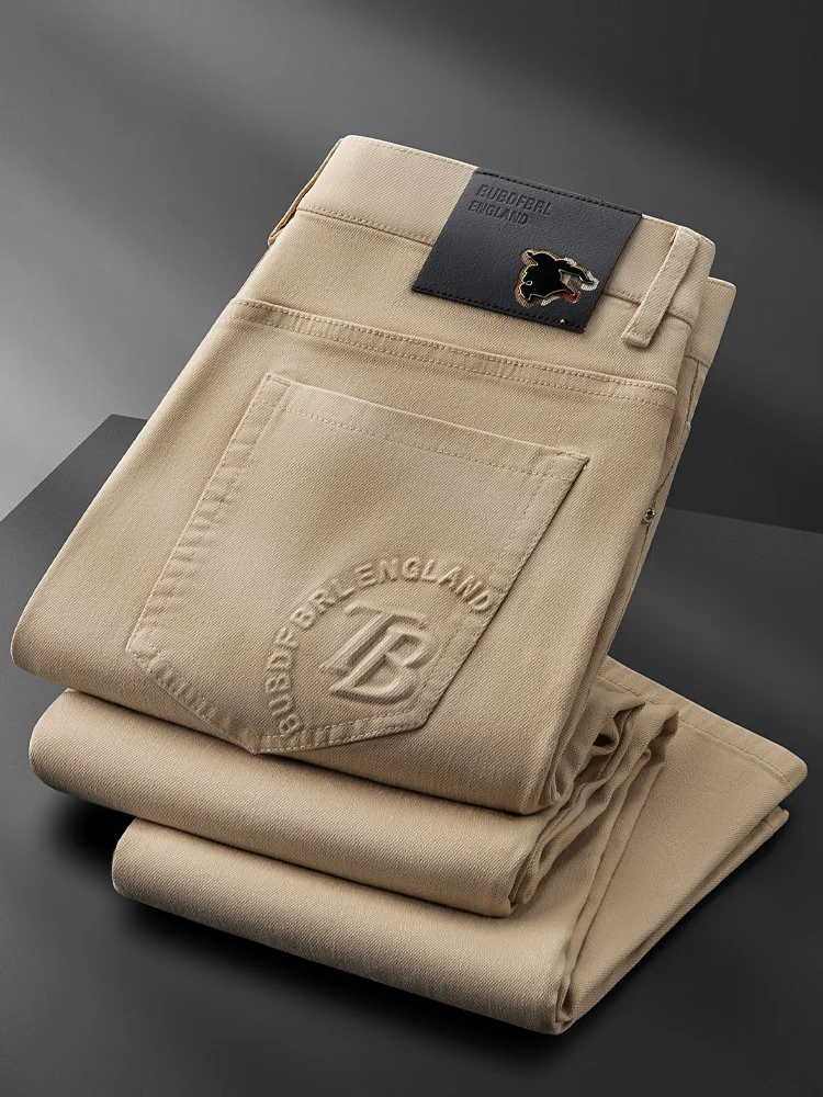 

Осень-зима мужские облегающие прямые джинсы Busin повседневные эластичные хлопковые лиоцелловые полиэстеровые теплые прямые брюки-трубы