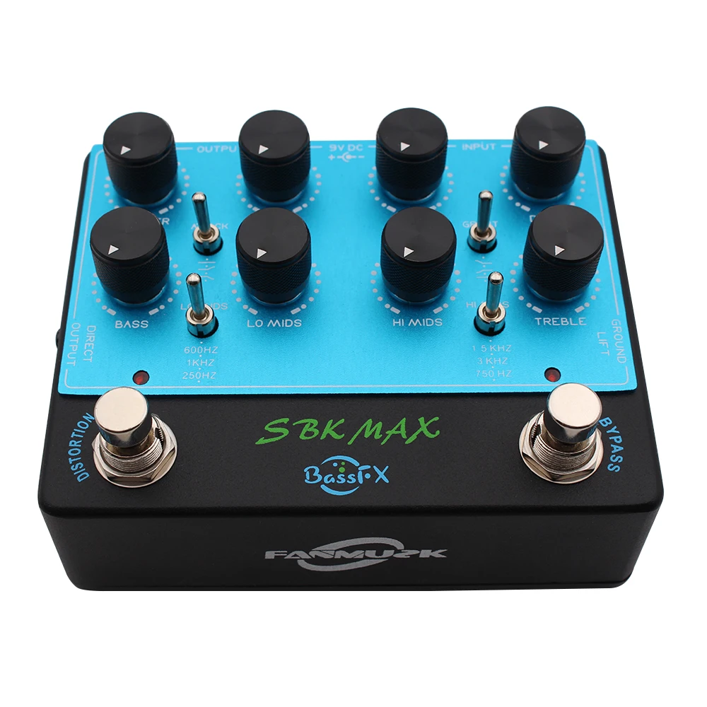 

Fanmuzk SBK MAX Bass Overdrive Preamp Pedal，Distortion Tone Shaping 4-Band EQ with Speaker Emulation and DI Output for Bassist