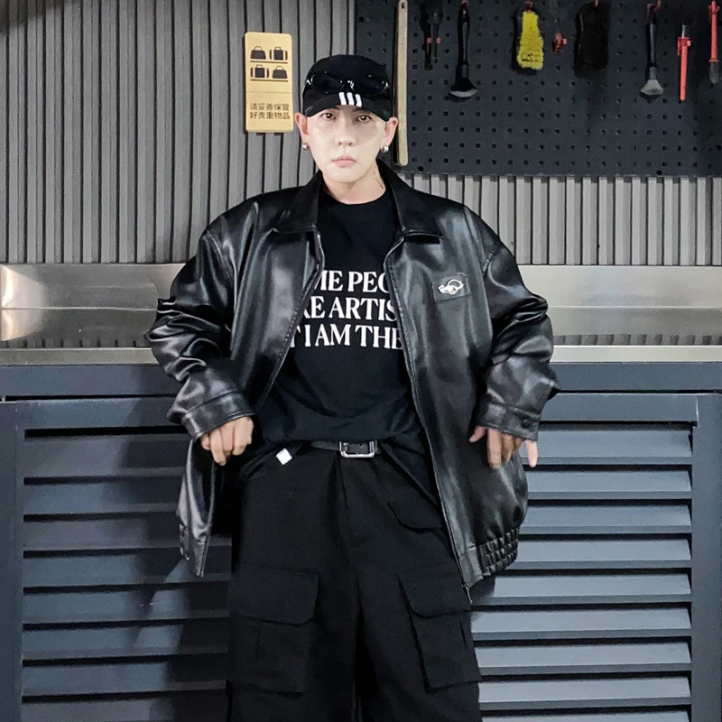 Hip Hop Autumn And Winter Men's Faux Leather Jacket Bomber Motocycle PU Coat For Women - Image 5